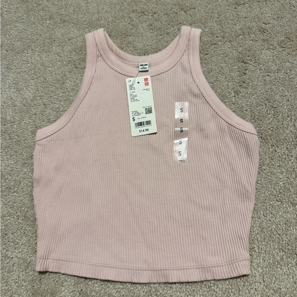 Uniqlo Pink Sleeveless Ribbed Crop Tank Top